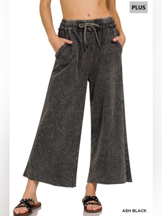 Zenana Outfitters Pants - Zenana PLUS Ash Black Washed French Terry Flare Pants